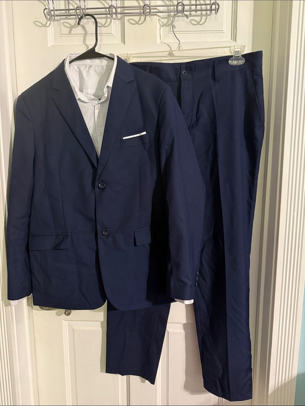 Classic Navy Boys Two-Piece Suit with White Dress Shirt - Like New